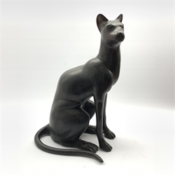  Large bronzed cast metal model of a seated cat, H61cm   