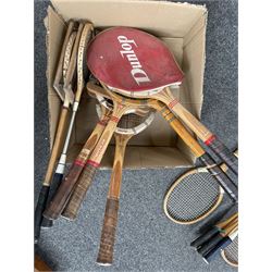 Collection of vintage Tennis and Badminton racquets in one box
