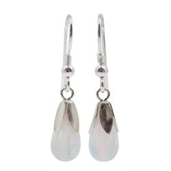 Pair of silver opal pendant earrings, stamped 925 
