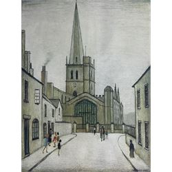 Laurence Stephen Lowry RBA RA (Northern British 1887-1976): 'Burford Church', colour lithograph signed and numbered 91/850 in pencil pub. Grove Galleries Limited Manchester 60cm x 45cm