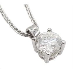 18ct white gold single stone diamond pendant necklace, stamped 750, diamond 1.01 carat