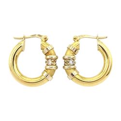 Pair of 18ct white and yellow gold cubic zirconia hoop earrings, stamped 750