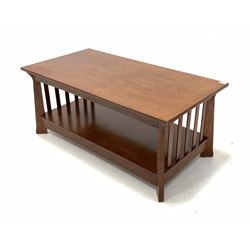 20th century walnut two tier coffee table with slatted ends 107cm x 56cm, H47cm