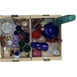 Collection of 20th century glass including large blue glass bowls, drinking glasses, cut glass footed bowl etc in three boxes