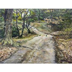 B* Beane (British 20th Century): Crows on a Woodland Path, oil on canvas signed and dated '73, 34cm x 44cm 