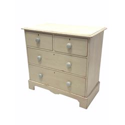 20th century white painted chest fitted with two short over two long drawers, W85cm