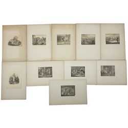 Haatje Pieters Oosterhuis (Dutch 1784-1854): Original Designs for Book Illustrations, set ten watercolours each signed, some dated 1825, 12.5cm x 7.8cm (10)
Notes: illustrations depict jungle, gladiator, war and travel scenes, one frontispiece references 'La Fontaine Florian'. Many of Oosterhuis' illustrations were created for kinderboeken (children's books), and his works can be found in Dutch museums such as the Rijks. 
