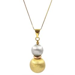 9ct brushed white and yellow gold bead pendant necklace, hallmarked
