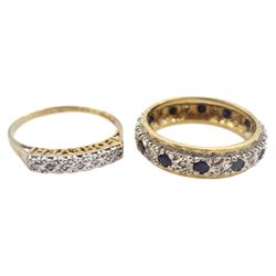 Gold diamond 'Forever' ring and a gold diamond and sapphire eternity ring, both hallmarked 9ct