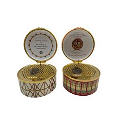 Halcyon Days limited edition enamel musical box 'The Ceiling of the Chapter House York Minster' 15/250 and another 'The Rose Window York Minster' 149/250 