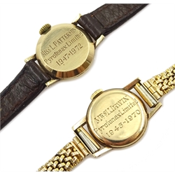  Vertex Revue 9ct gold ladies bracelet wristwatch hallmarked and a Tissot 9ct gold ladies wristwatch, on leather strap  
