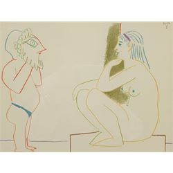 Pablo Picasso (Spanish 1881-1973): 'La Comedie Humaine', colour lithograph pub. Mourlot, Paris 1954, 24cm x 31cm 
Provenance: with Hornseys Ripon, label verso