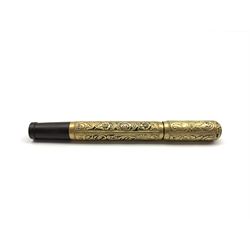 Continental rolled gold floral embossed safety fountain pen with 14k retractable nib, L12.5cm