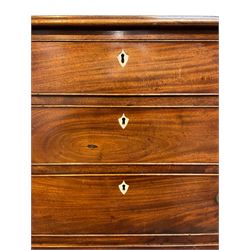 George III mahogany chest, rectangular moulded top over four graduating cock-beaded drawers, on bracket feet, with ivory escutcheons  

This item has been registered for sale under Section 10 of the APHA Ivory Act