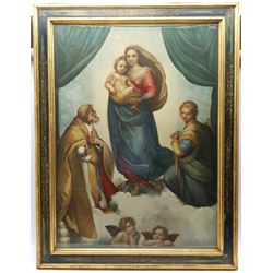 After Raphael (Italian 1483-1520): 'Sistine Madonna', large print pub. Medici Society London 98cm x 70cm in hand-painted frame
