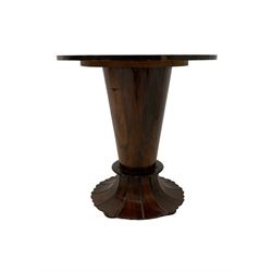 19th century rosewood pedestal, scalloped base on compressed bun feet, with later top; and school chair