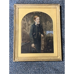 Overpainted photograph of a 19th century Midshipman with arched mount in gilt frame, 30cm x 23cm