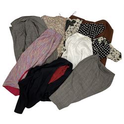 Vintage women's clothing including a tweed jacket and skirt, polka dot dress, Marks and Spencers linen blazer, Toast jacket etc 