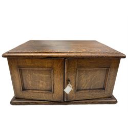Early 20th century oak three-drawer, brass mounted canteen containing a part service of silver-plated cutlery, and other cutlery, W55cm, D40cm, H28cm