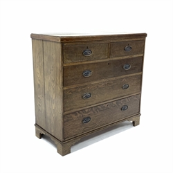 19th century oak chest fitted with two short and three long graduating drawers, shaped bracket supports W119cm