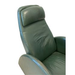 Late 20th century reclining armchair with magnetic headrest, arched arm and end supports, upholstered in teal leather