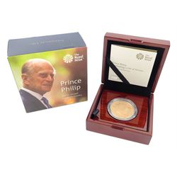 The Royal Mint United Kingdom 2017 gold proof five pound coin 'Prince Philip Celebrating a Life of Service', cased with certificate