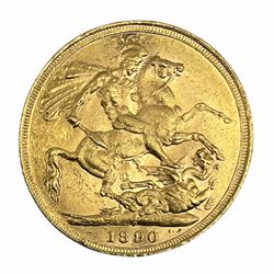 Queen Victoria 1890 gold full Sovereign coin