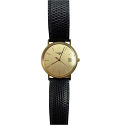 Longines gold-plated gentleman's wristwatch, on leather strap and three Skagen stainless steel bracelet wristwatches (4)