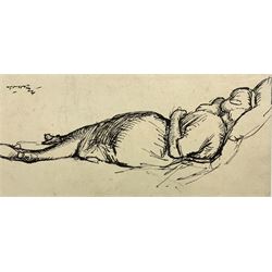 Harold Hope Read (British 1881-1959): 'The Proposition' and 'Dressed to Kill', pen ink and wash & charcoal and wash, respectively, signed, labelled verso 28cm x 22cm; 'Self Portrait', 'Interior Scene' and 'Lady at Rest', two pencil sketches and one pen and ink sketch, respectively, signed, labelled verso max 22cm x 30cm (5) (unframed)