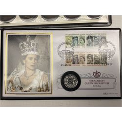 Seven coin covers, including Queen Elizabeth II 2020 'EU Exit' containing one ounce fine silver Britannia, 2020 'Queen's Birthday' containing 2016 fine silver twenty pound coin, 2018 'Royal Air Force Red Arrows' containing commemorative two pounds etc (7)