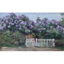 English Impressionist School (Early 20th Century): Summer Blooms by the Cottage Gate, oil on panel unsigned 18cm x 28cm 