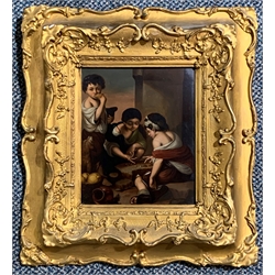 19th century Continental oil on a metal panel of Children playing, 23cm x 19cm 