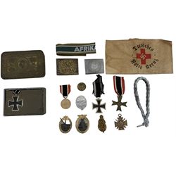 WWI Princess Mary gift tin, World War I German Iron Cross, German Railways buckle, badges etc
