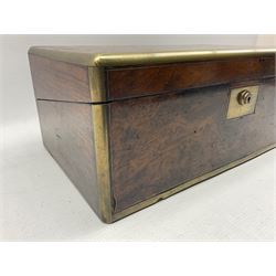 Victorian walnut writing box with brass edging and leather writing slope W40cm