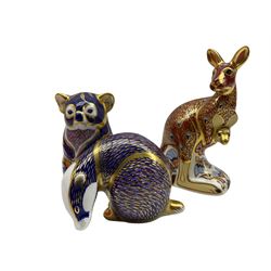 Three Royal Crown Derby paperweights comprising a Koala Bear, The Australian Collection Kangaroo dated 1999 and Badger (3)