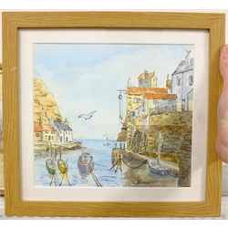 J R Burton (British 20th century): 'Beckside Beverley', watercolour signed titled and dated 1987; G H Robson: Staithes Beck, watercolour signed, and Summer Holidays, watercolour indistinctly signed, max 24cm x 30cm (3)