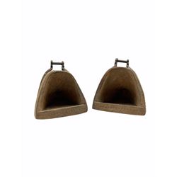 Pair of South American gaucho stirrups, probably 19th century, with decorative metal mounts L20cm