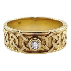 Ortak 9ct gold single stone diamond Celtic design ring, hallmarked
