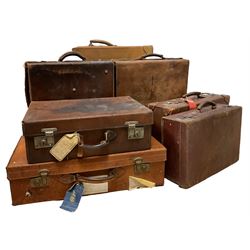 Four leather suitcases, two others and an oak box (7)