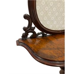 Late 19th century walnut serpentine demi-lune pedestal table, the raised back with etched frosted glass panel with pierced and carved C-scrolls, the baluster pedestal carved with foliate decoration, terminating in tripod base with scrolled cabriole feet