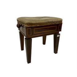 Edwardian inlaid mahogany rise and fall piano stool