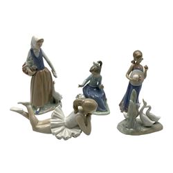 Lladro figure 'Courtney' no. 5648, together with four Nao figures (5)