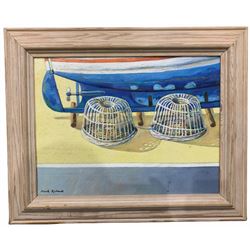 Mark Richards (British contemporary): Two Crab Pots, oil on canvas signed 30cm x 39cm