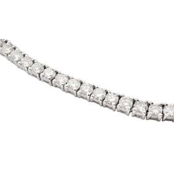 18ct white gold round brilliant cut diamond line necklace, stamped 18K, total diamond weight approx 13.10 carat