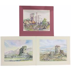 John Hughes Roberts (British 20th century): 'Dolwyddelan Castle' 'Dolbadarn Castle Llanberis' and 'Caernarfon Castle', set three watercolours signed and titled 38cm x 49cm (3) unframed