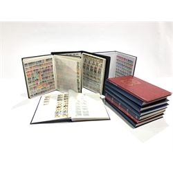 Eleven stock books or folders containing mostly Great British Queen Elizabeth II used post decimal stamps, some pre-decimal stamps also present and a small number of World stamps including Netherlands, South Africa, Italy, New Zealand, Romania, Ireland etc