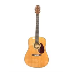 Kimbara acoustic guitar model D-701 with mahogany back and sides, chrome tuners, in soft case