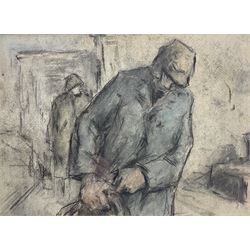 Circle of Tom McGuinness (British 1926-2006): Miners Getting Ready, charcoal and watercolour unsigned 17cm x 24cm