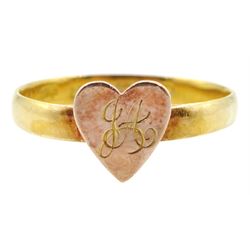 Victorian 22ct gold wedding band, Birmingham 1881, with applied 9ct rose gold heart