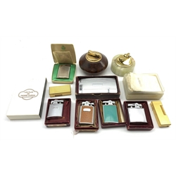 Dunhill lighter, Marked US.RE 24163 Patented, gold plated engine turned case, a similar Diplomat lighter, five Ronson lighters with original boxes, two table lighters, a Ronson chrome plated combined lighter and cigarette case with original box etc